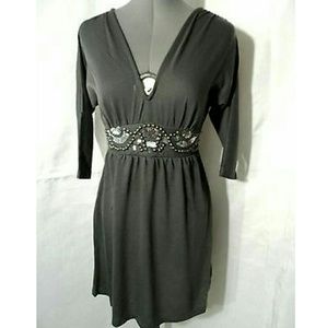 New BAILEY BLUE Knit  Beaded Dress S Gray Empire